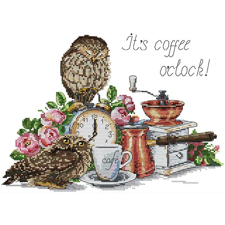 Joy Sunday Owl With Coffee - Printed Cross Stitch 14CT 36*29CM
