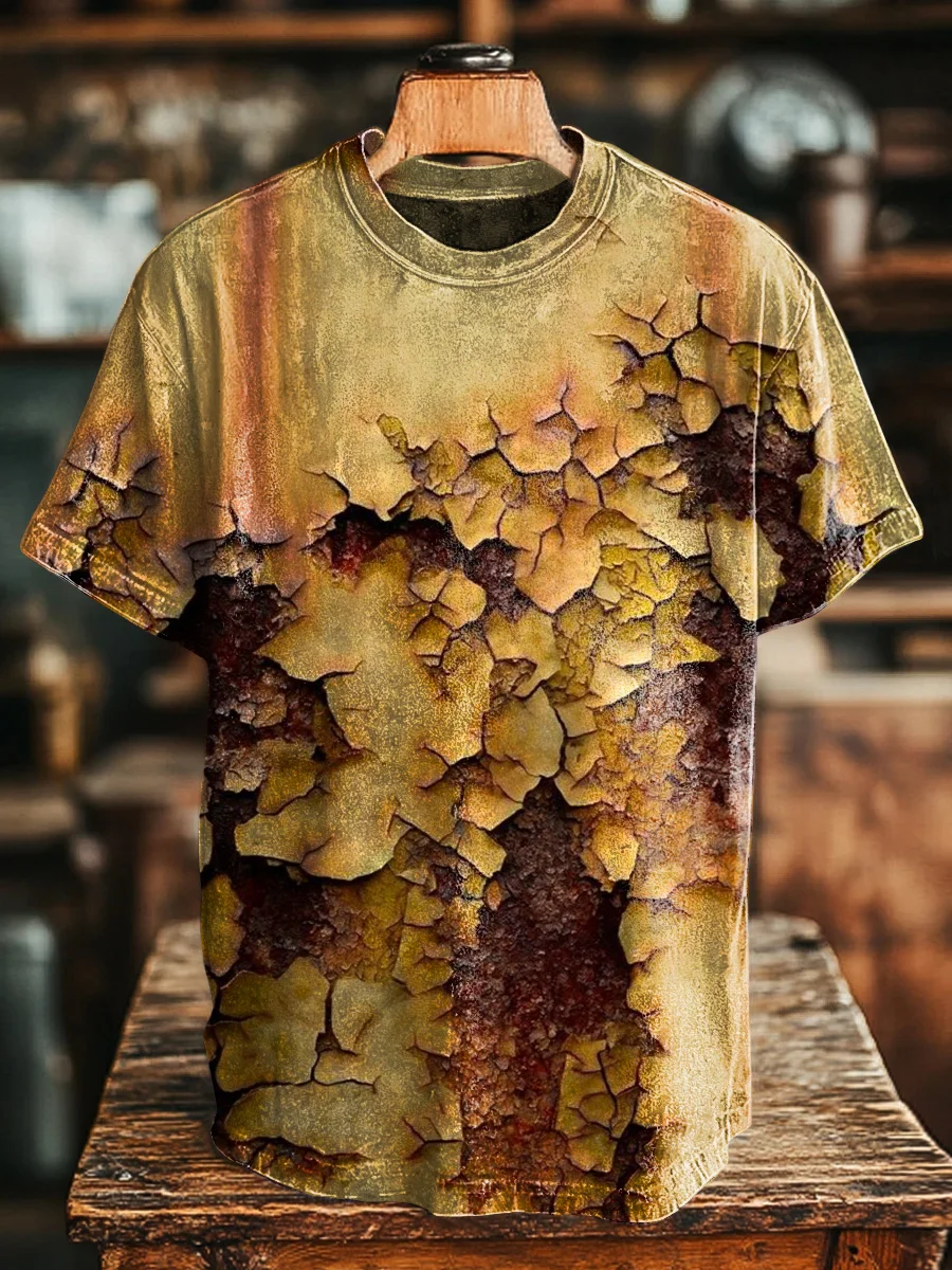 Unisex Vintage Distressed Rust Print Short Sleeve T-Shirt