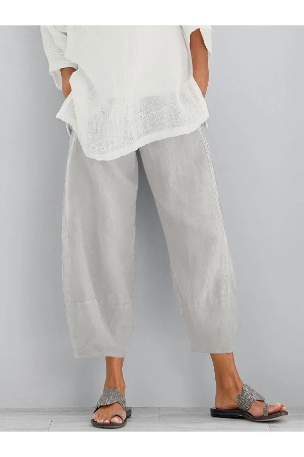 Summer Plain Casual Capri Pants With Pockets