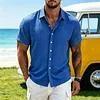 Men's Short Sleeve Linen Blend Button Down Shirt Lightweight Breathable Casual Summer Dress Shirt Striped Pattern by Inlyline
