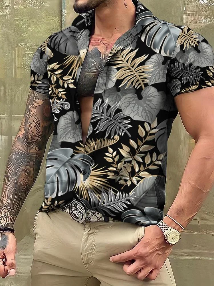 Men's Hawaiian Flower and Grass Printed Loose Shirts at Hiphopee