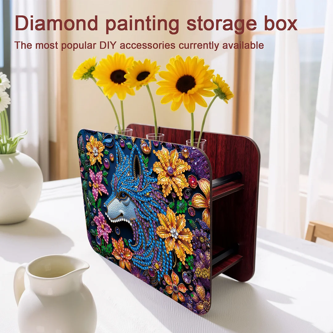 Wolf DIY Flower Vase Wooden Double Sided Desktop Diamond Art Kit for Home Decor