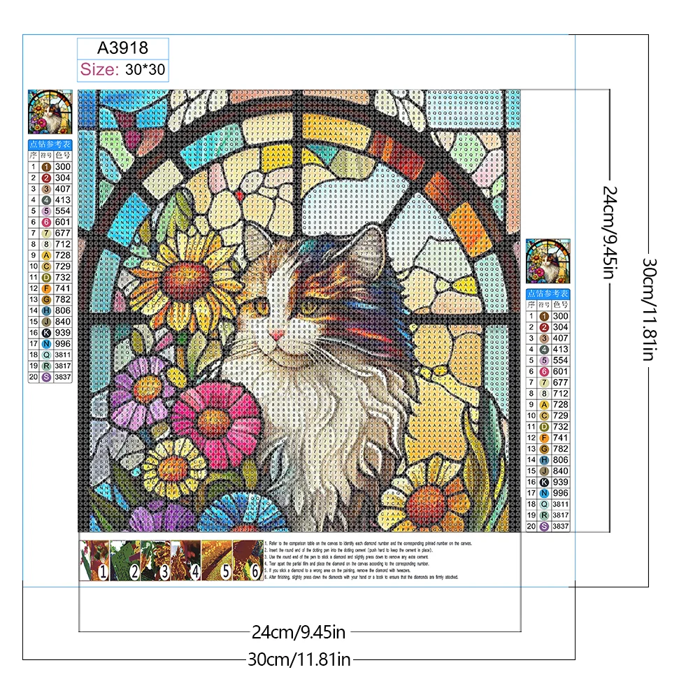 Diamond Painting - Full Round Drill - Stained Glass Cat(Canvas|30*30cm)