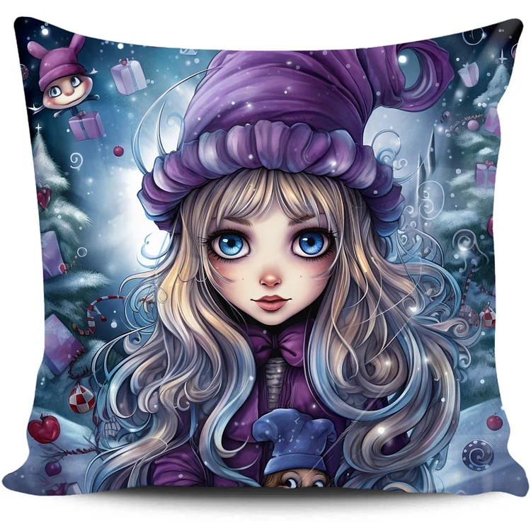 Cross Stitch Pillow - Dark big eyes doll (45*45cm) gbfke