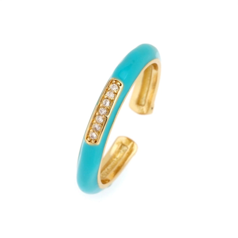 IG Style Ethnic Style Commute Round Copper Epoxy Inlay 18K Gold Plated Zircon Open Rings