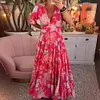 Gioiacombo&trade; Abito estivo con tasca con scollo a V e stampa floreale da donna