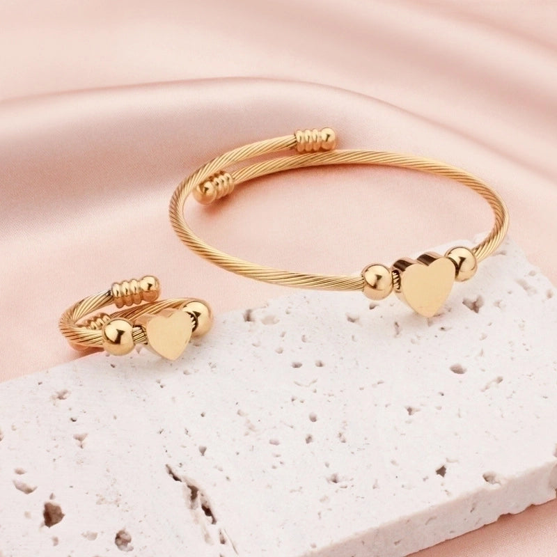 Fashion Heart Shape Titanium Steel Rings Bracelets3