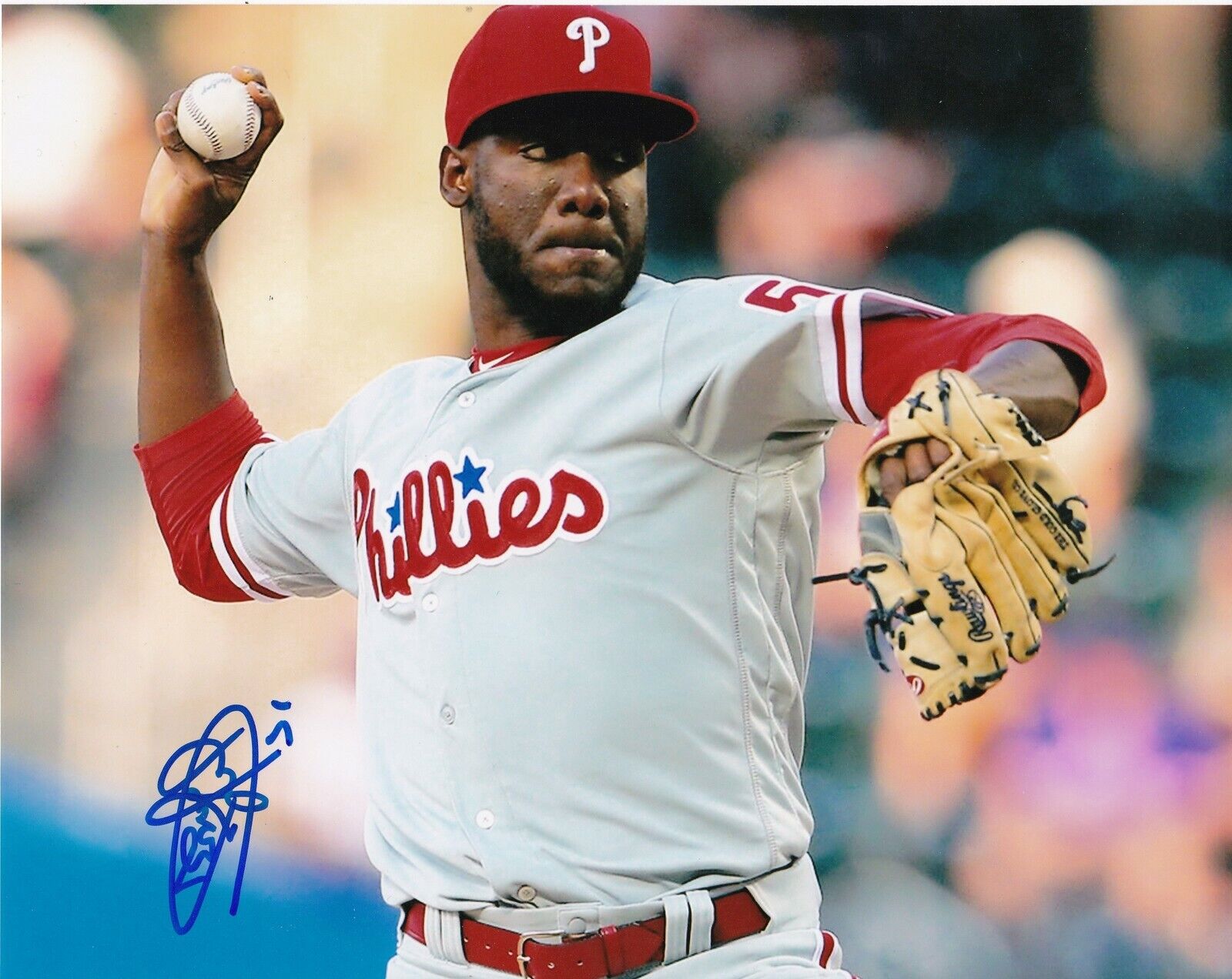 ENYEL DE LOS SANTOS PHILADELPHIA PHILLIES ACTION SIGNED 8x10