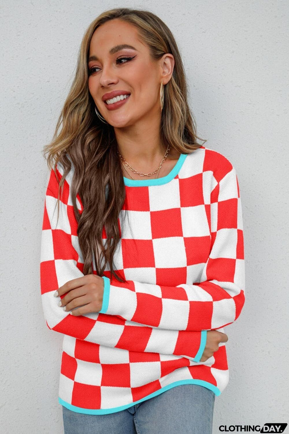 Checkered Round Neck Sweater