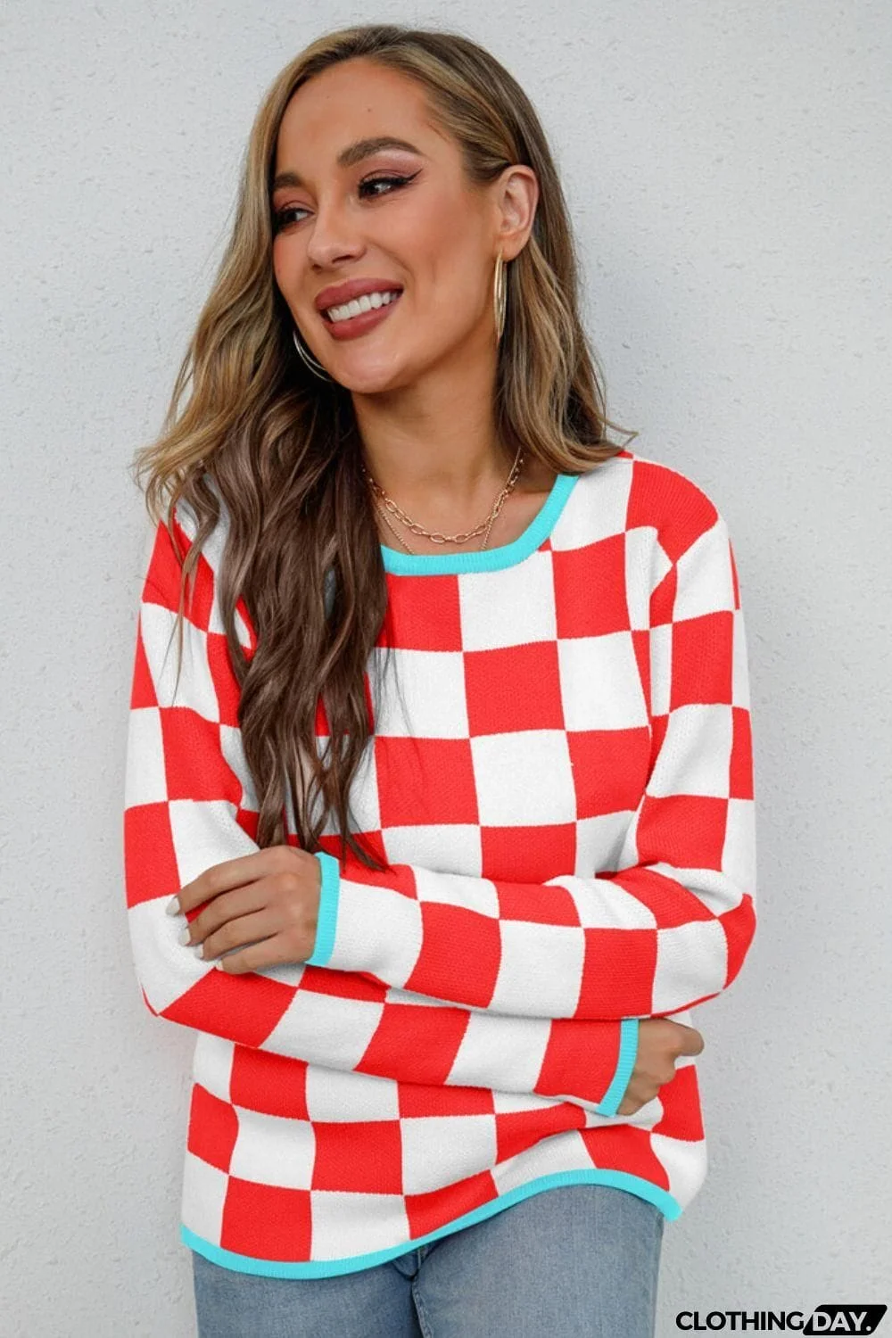Checkered Round Neck Sweater