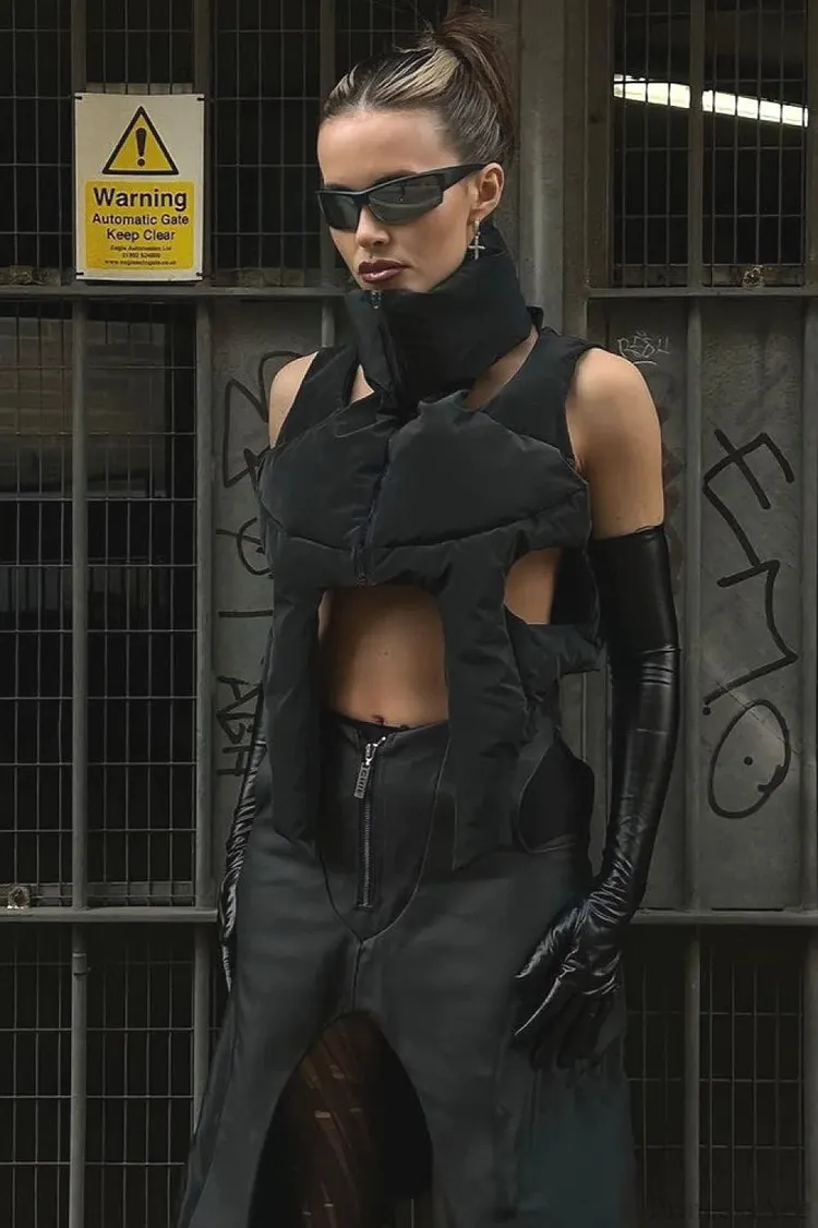 Punk Padded Stand Collar Zipper Coat