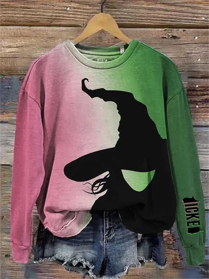Women's Movie Inspired Witch And Princess Contrast Gradient Print Crew Neck Sweatshirt