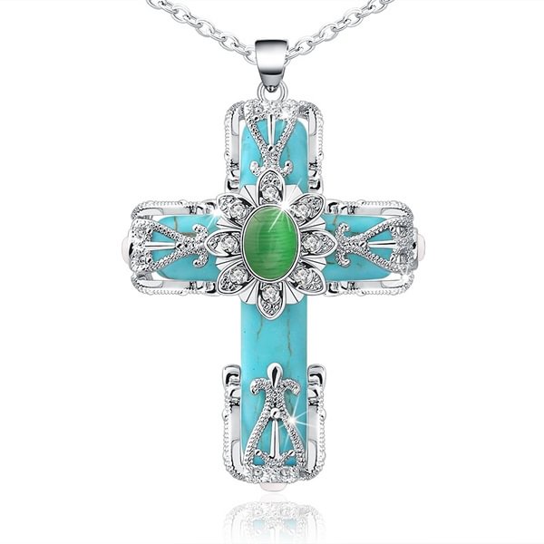 Turquoise Necklace, Cathedral Cross Necklace, Cross Pendant, Turquoise Jewelry, Faith Necklace, Religious Jewelry