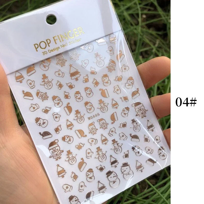 1 Sheet New Roman English Alphabet Number 3D Nail Stickers Christmas Animals iridescent Gold Silver Word Small Letters Nail