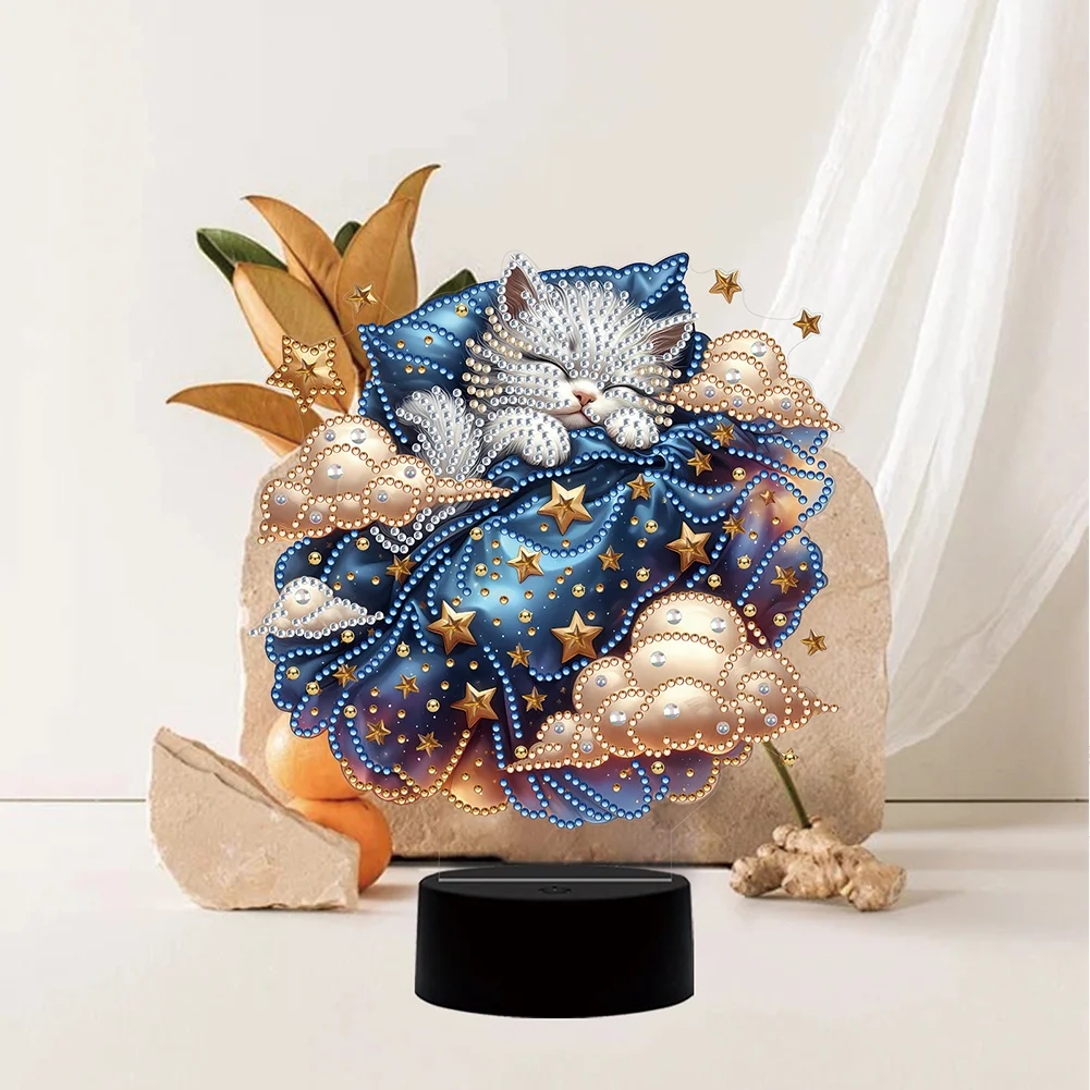 5D DIY Cat Double Sided Diamond Painting Acrylic Night Light for Art Crafts