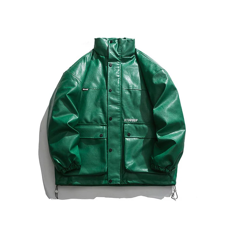 Man Fall Winter Outfis Winter Leather Cotton-Padded Coat Men 'S Youth Brand Loose Letter Stand Collar Men 'S Coat