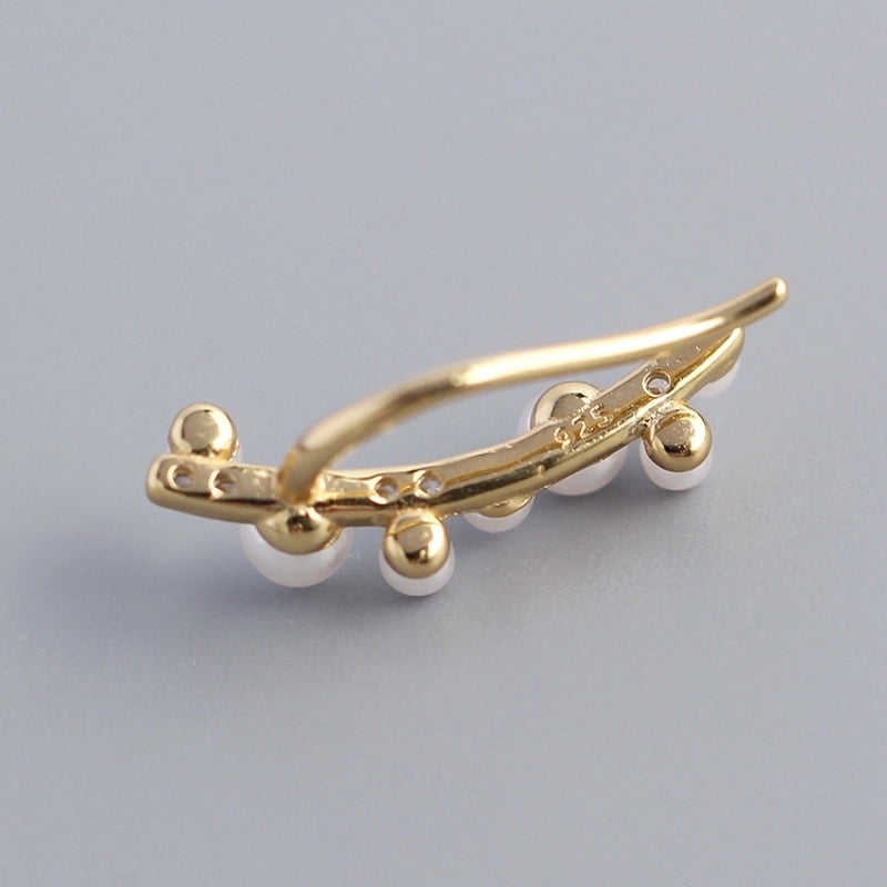 1 Pair 925 Sterling Silver Artificial Pearls Geometric Ear Studs