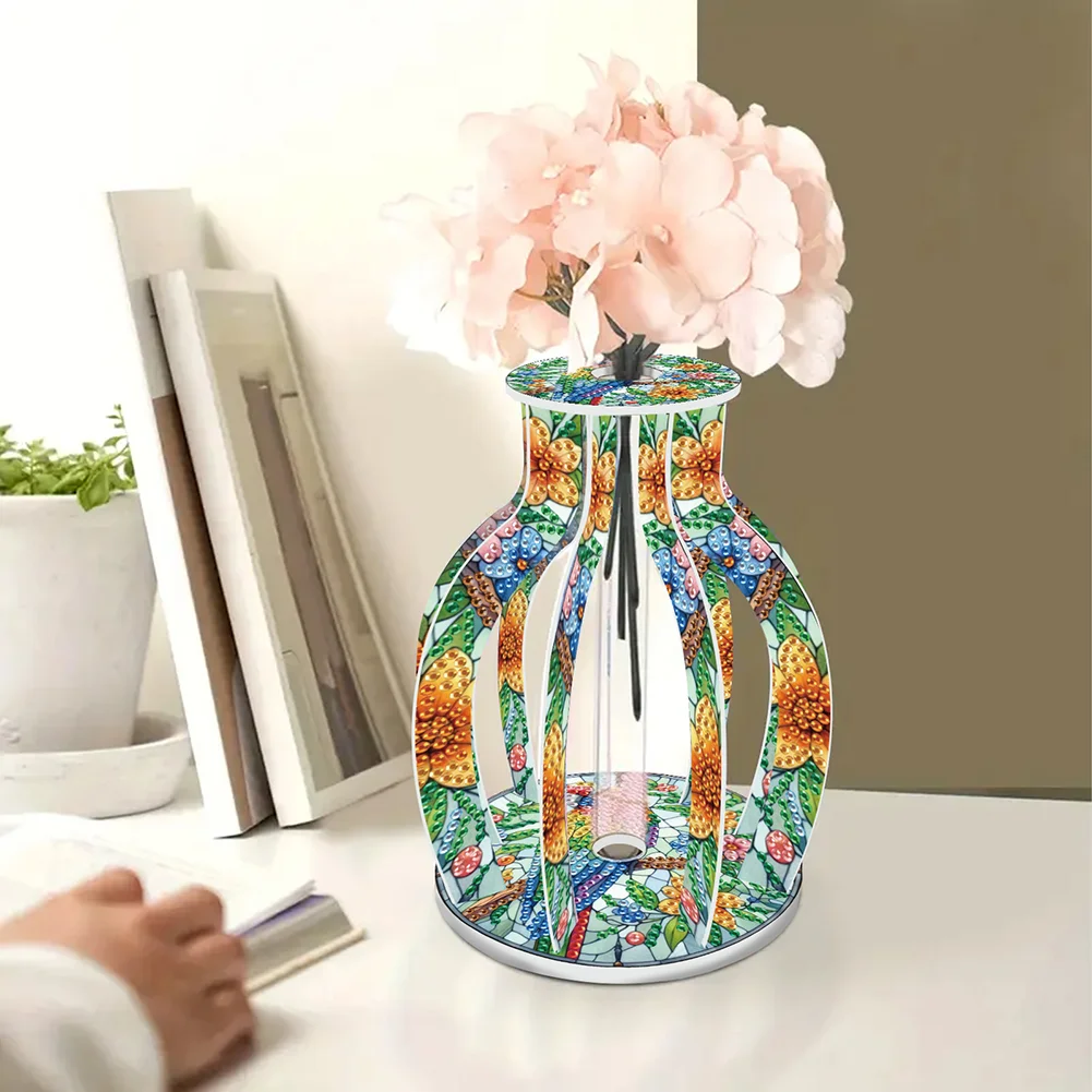 Acrylic Wood Birds 5D DIY Diamond Painting Flower Vase for Home Office Decor