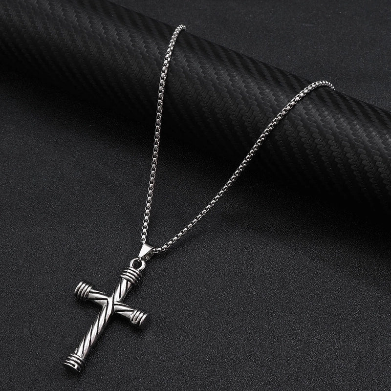 Hip-Hop Punk Cross Tree Skull Stainless Steel Alloy Plating Pendant Necklace
