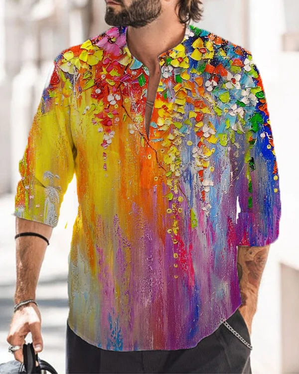 Men's Art Print Long Sleeve Casual Shirt