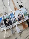 Macrame Instant Photo Rearview Mirror Car Charm and Oil Diffuser. Car Accessories. Rearview Mirror Hanging. Essential Oil Accessory (Beige)