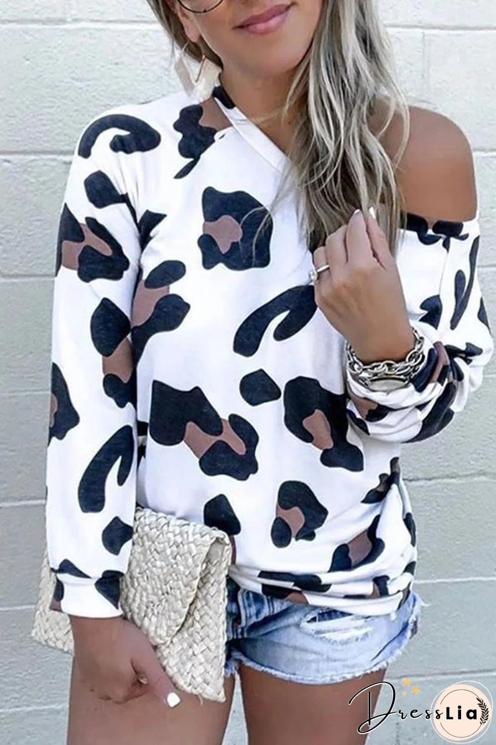 Casual Leopard Print Long Sleeve Blouse P10529