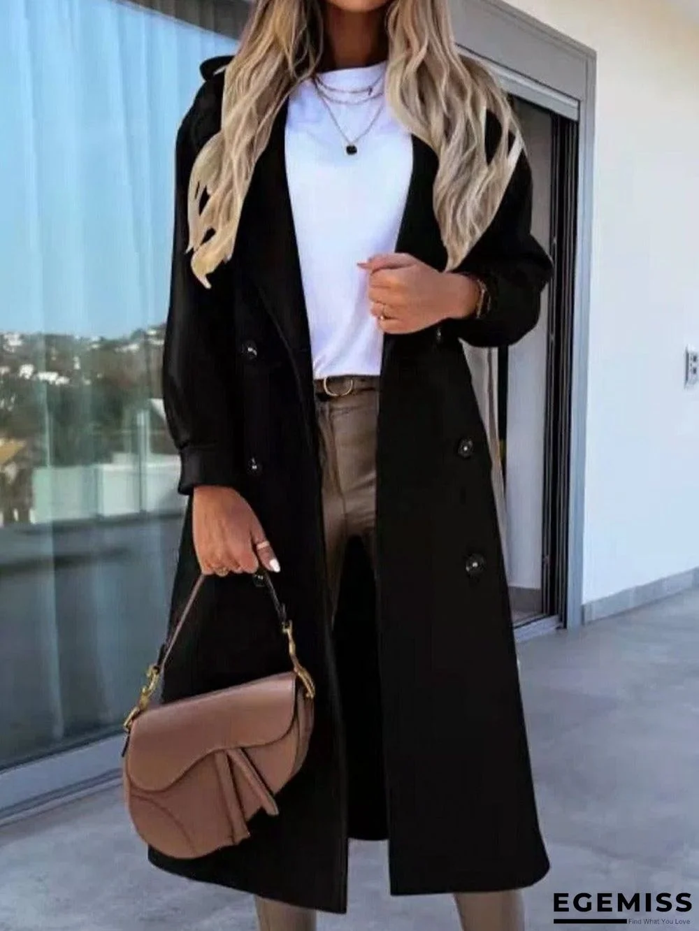 Casual Solid Color Long-Sleeved Lapel Coat | EGEMISS