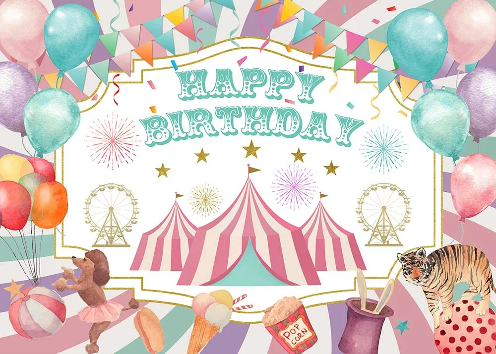 Kids Happy Birthday Circus Theme Party Backdrop RedBirdParty