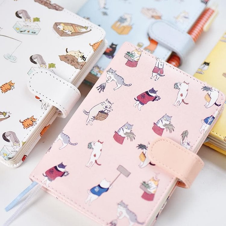 White/Pink/Yellow/Blue Kawaii Cat Faux Leather Diary Notebook SP1710483