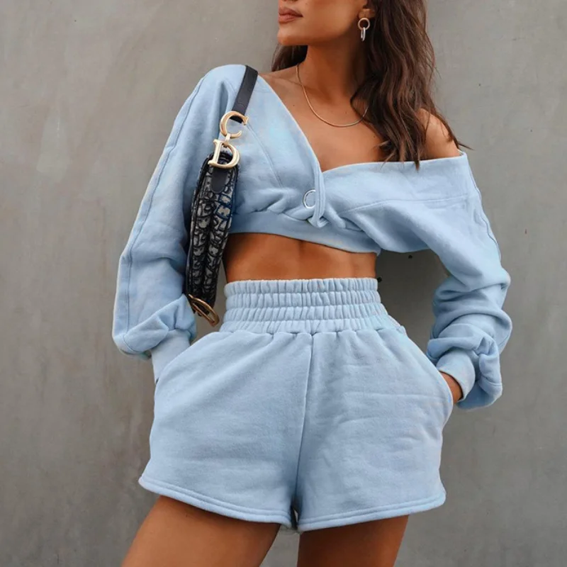 Casual Solid Color Long Sleeve Sweatshirt Two-piece