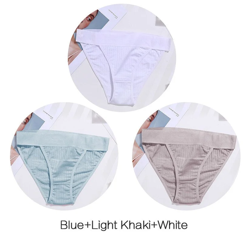 FINETOO 3Pcs/set Panties Women Cotton Underwear Female Sexy Lingerie Ladies Casual Brief Women Striped Underpants Intimates M-XL