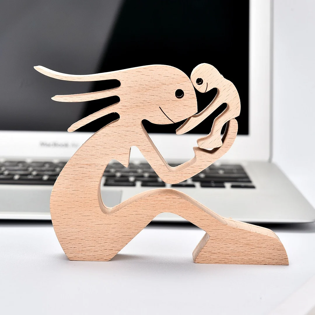 Handmade Wood Dog Decor Sculptures Craft Creative Figurine Ornement Decoration For Bedroom Home Office Decor Gift Natural