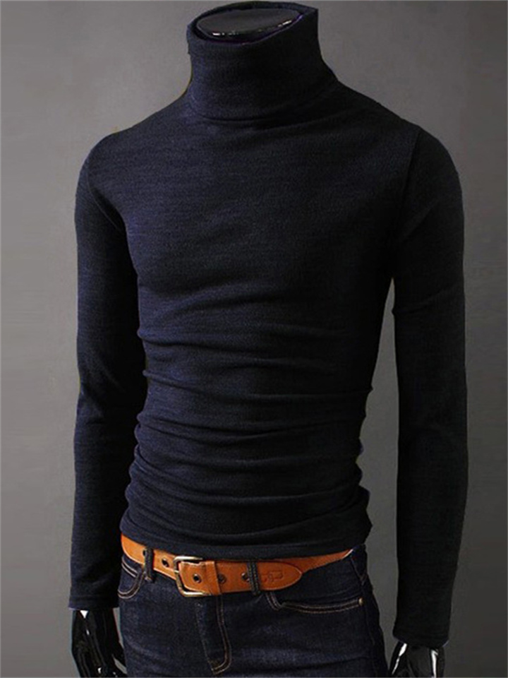 Men's Sweater Turtleneck Sweater Knit Turtleneck Clothing Apparel Winter Black Blue S M L