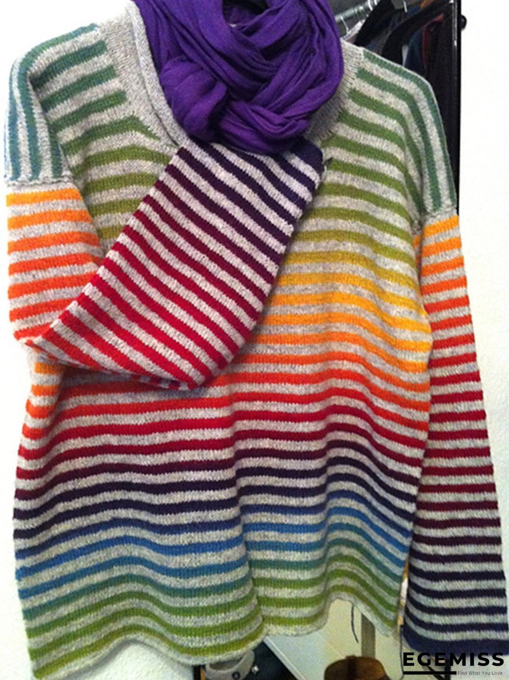 Casual Vintage Crew Neck Knitted Striped Shirts & Tops | EGEMISS