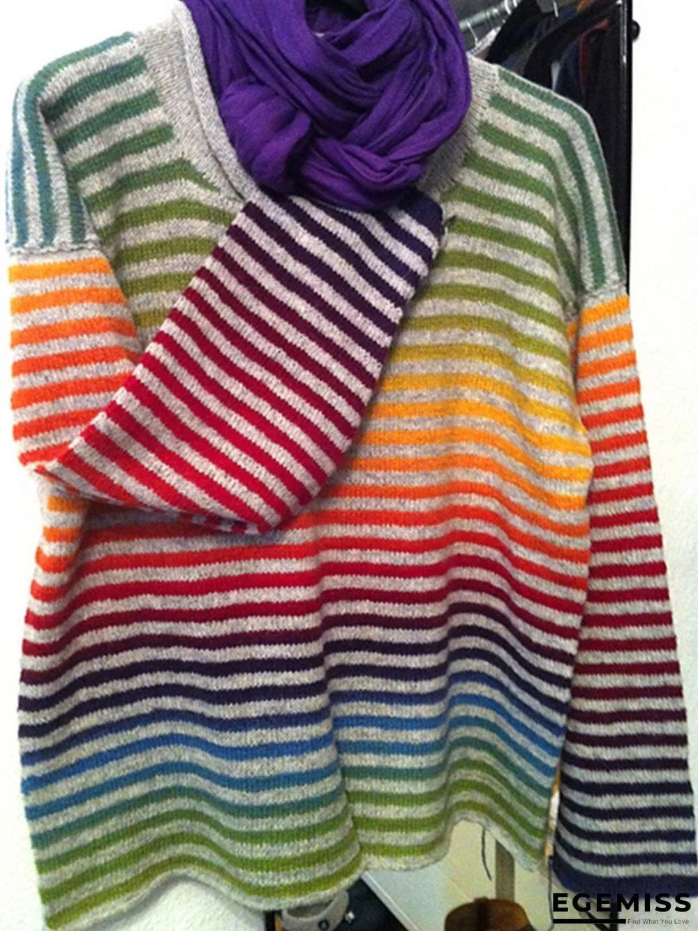 Casual Vintage Crew Neck Knitted Striped Shirts & Tops | EGEMISS