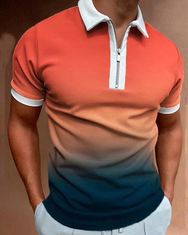 Men's Casual Gradient Print Short Sleeve Polo Shirt