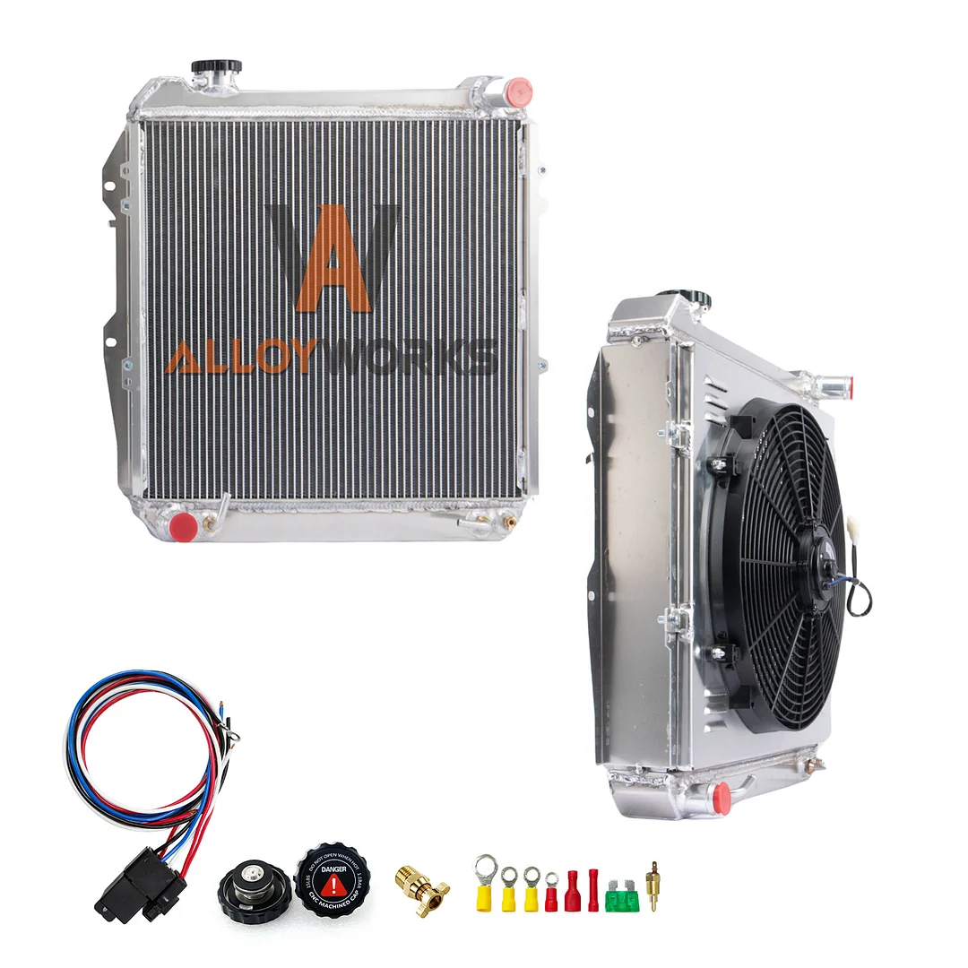 Alloyworks 4 Row Radiator with Shroud Fan For 1988-1995 Toyota Pickup 4Runner SR5 DLX 3.0L 23-1/2"H x 23-1/2"W