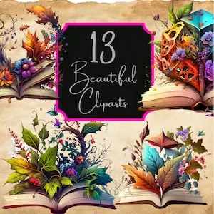Watercolor Fantasy Books Clipart, Open Book Clip Art, Book Bundle PNG ...