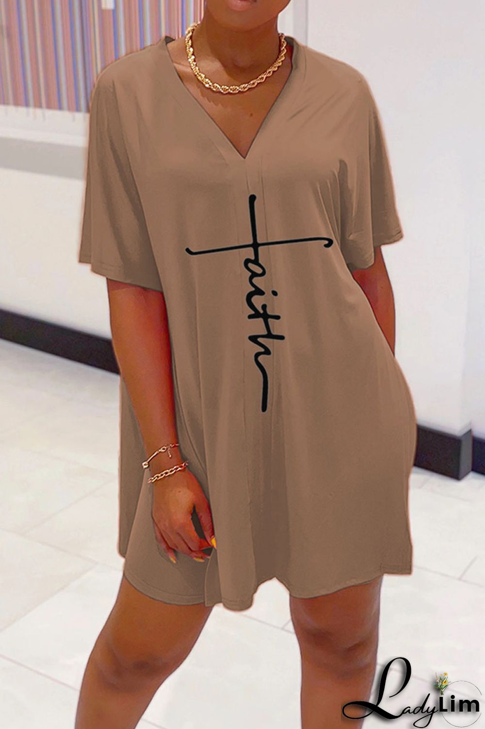 Tangerine Red Casual Print Split Joint V Neck Short Sleeve Two Pieces