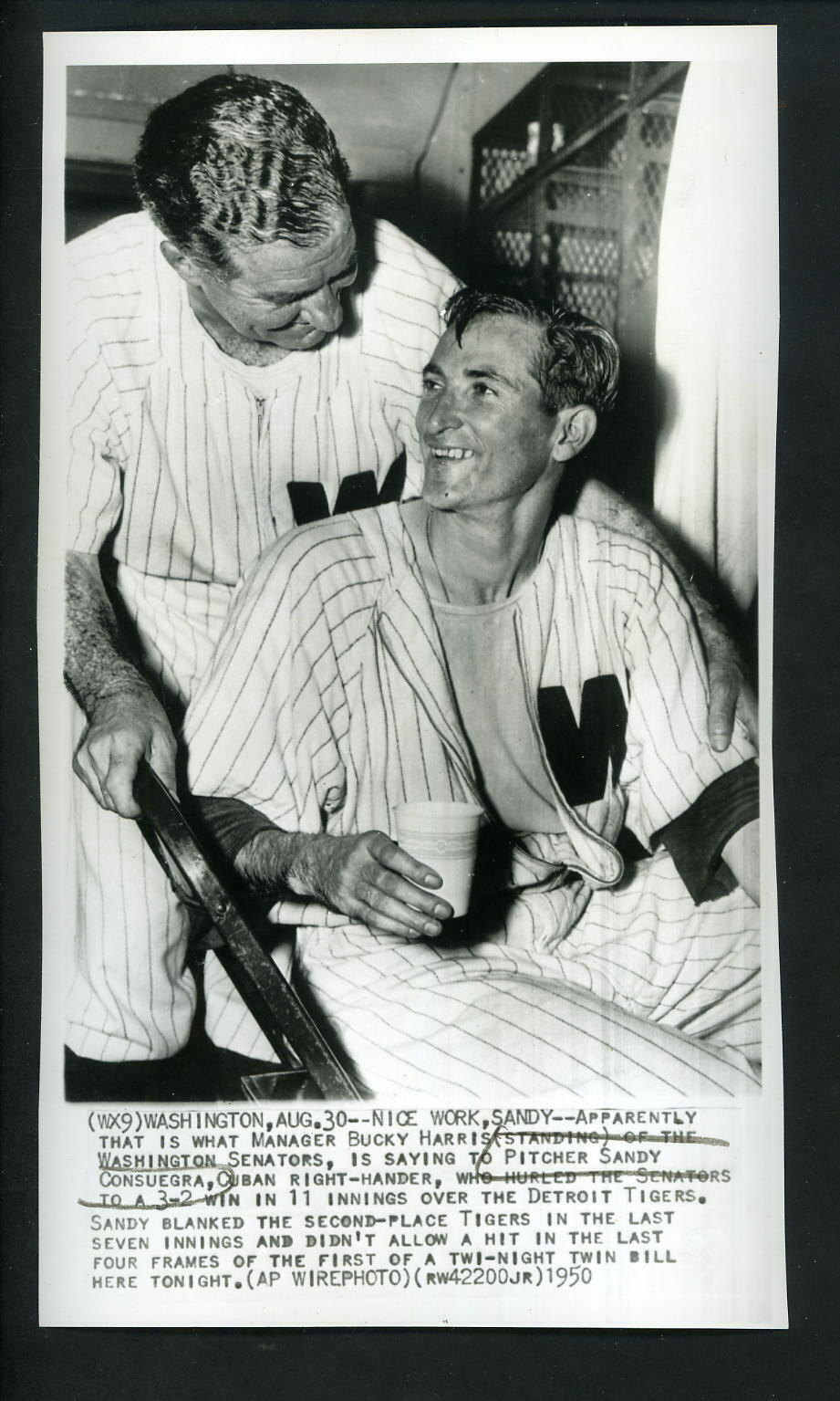 Sandy Consuegra & Buck Harris 1950 Press Photo Poster painting Washington Senators