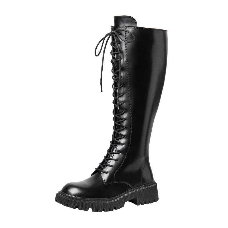 Tanguoant Knee Boots Female Knight Boots Tube Martin Boots Female 2024 New Spring And Autumn Winter Thick Bottom Boots Locomotive Boots