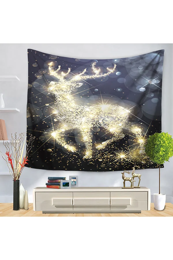 Home Decor Reindeer Print Merry Christmas Wall Tapestry Black-elleschic