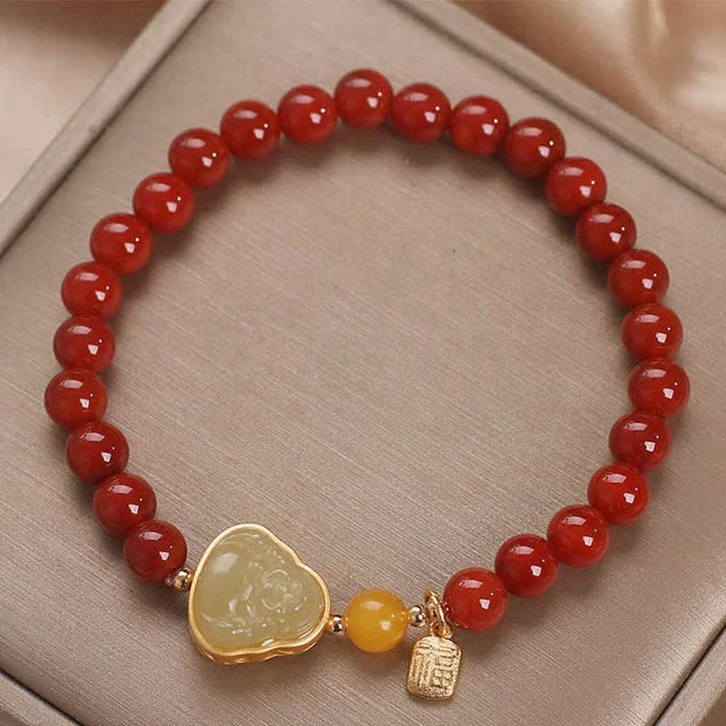 Laughing Buddha Red Agate Jade Confidence Bracelet