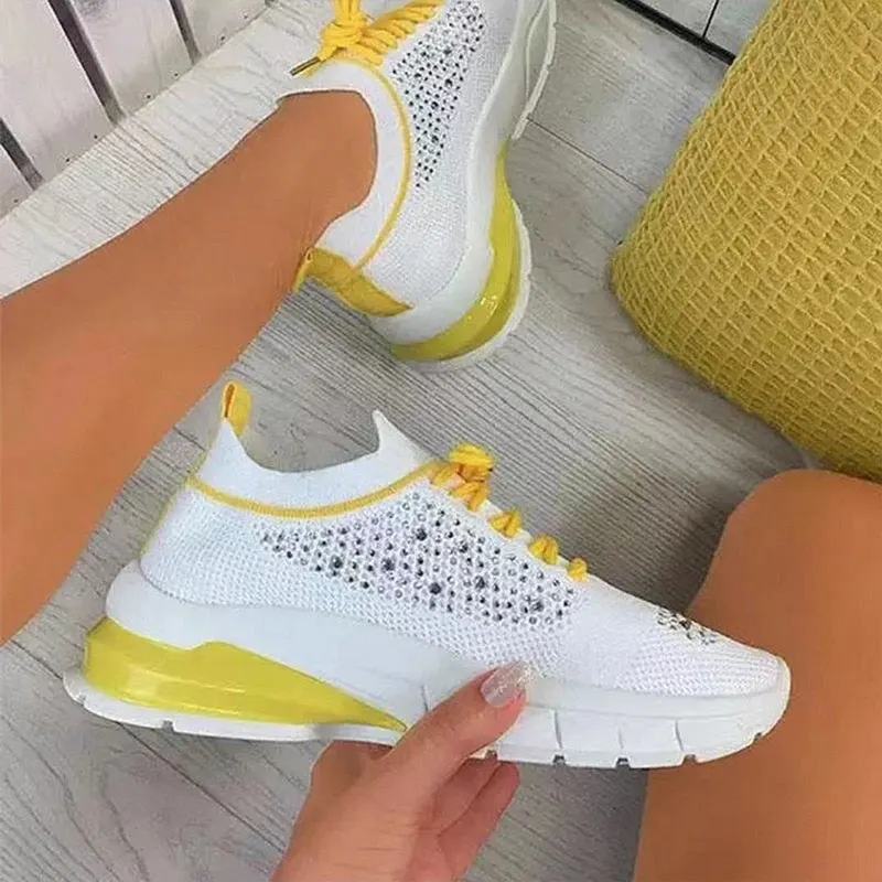 Sneakers Women Flats Ladies Sports Shoes for Female Fashion Rhinestone 2021 New Lace Up Running Walking Casual Vulcanized Shoes