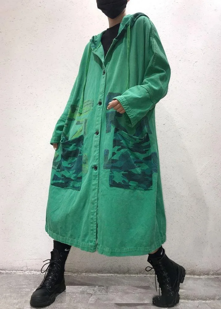 Art Green Baggy Hooded Coats