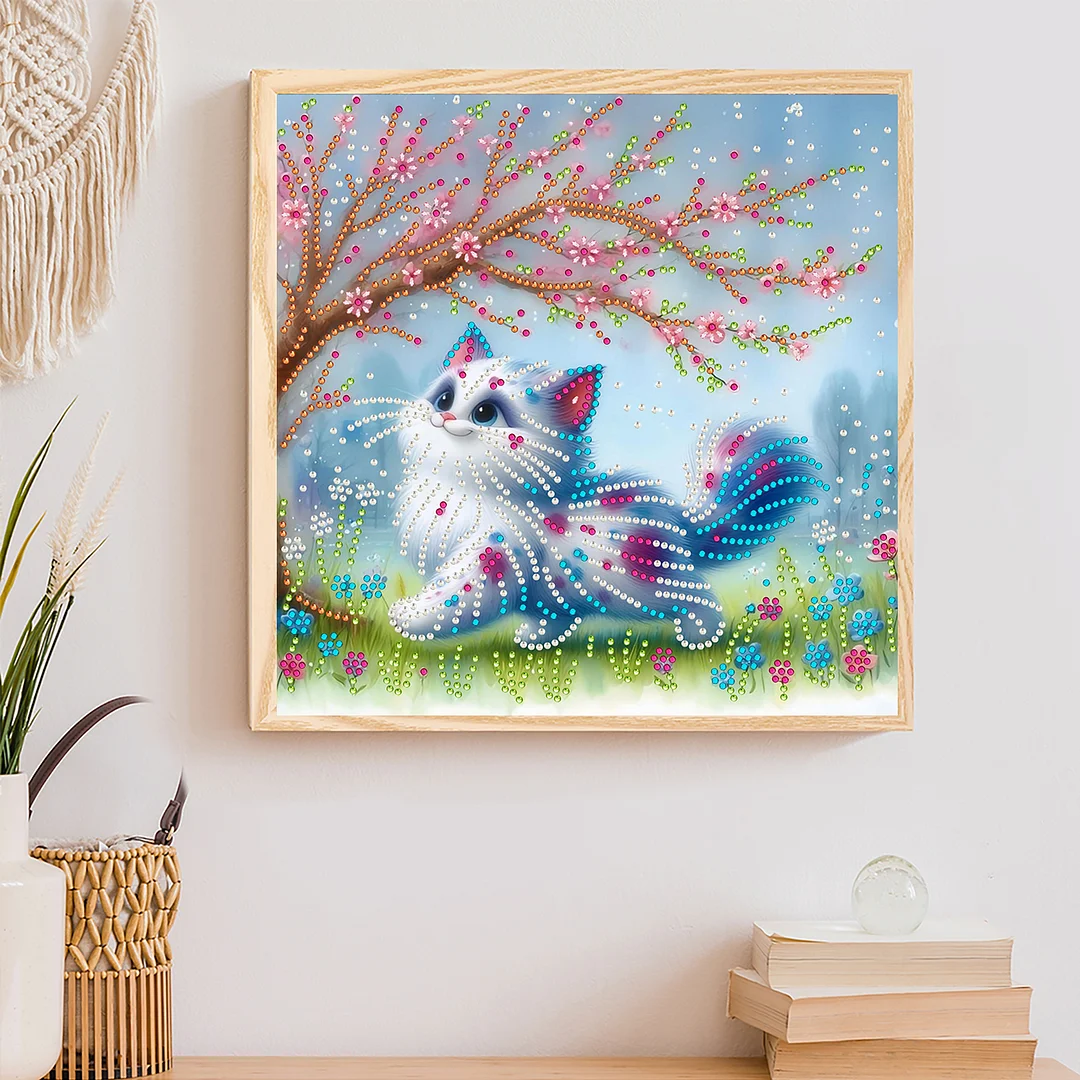 Spring Cat - Partial Special Shaped Drill Diamond Painting Kits (Canvas|30*30cm)