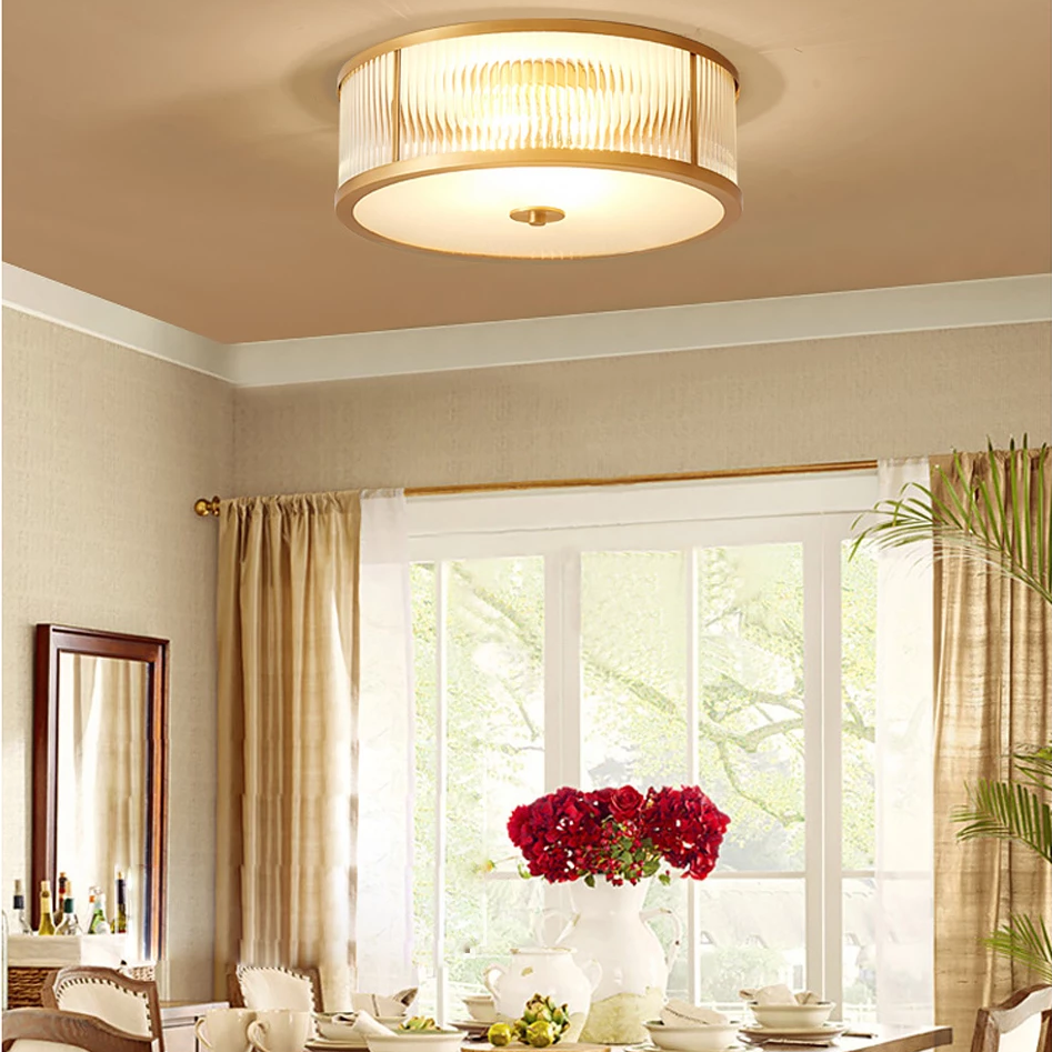 Led E27 American Copper Glass Golden Round LED Lamp.LED Light.Ceiling Lights.LED Ceiling Light.Ceiling Lamp For Foyer Bedroom