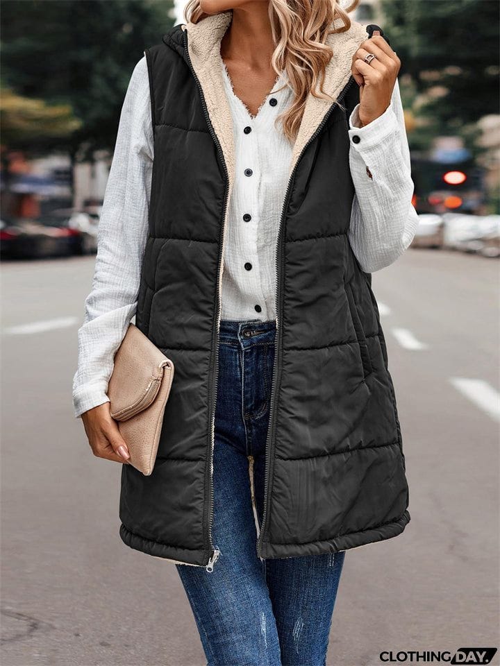 Sleeveless Zip-up Reversible Quilted Vest Puffer Jacket for Women