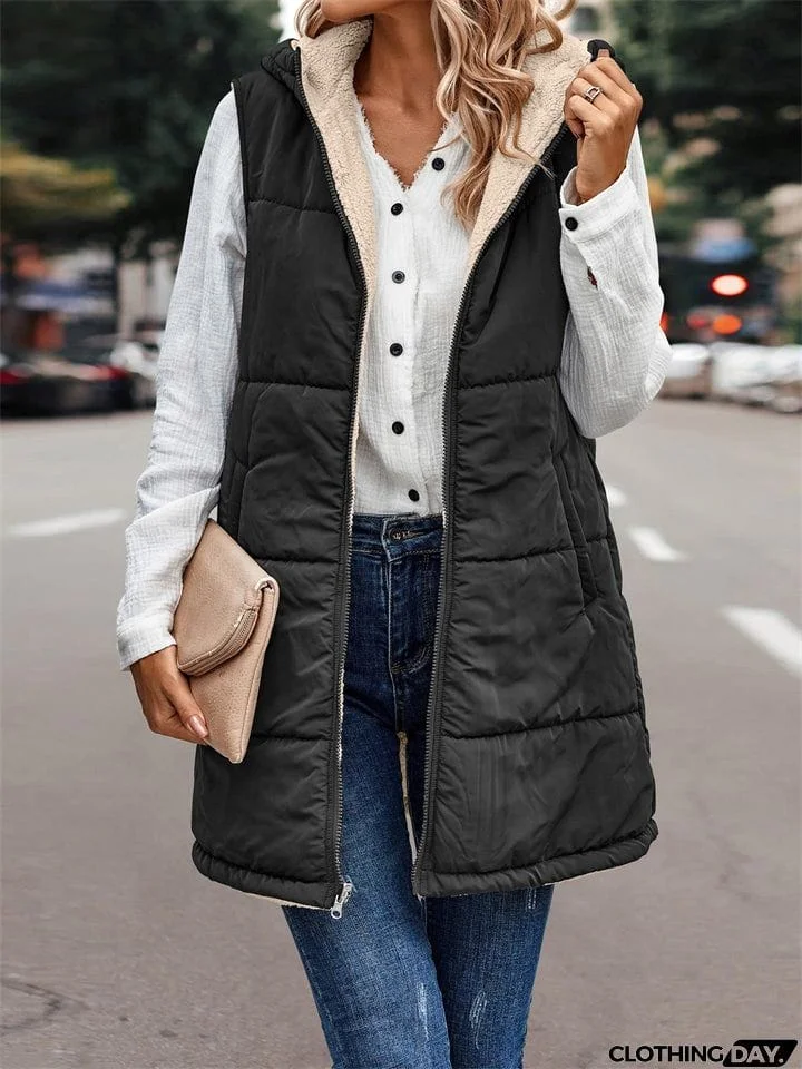 Sleeveless Zip-up Reversible Quilted Vest Puffer Jacket for Women