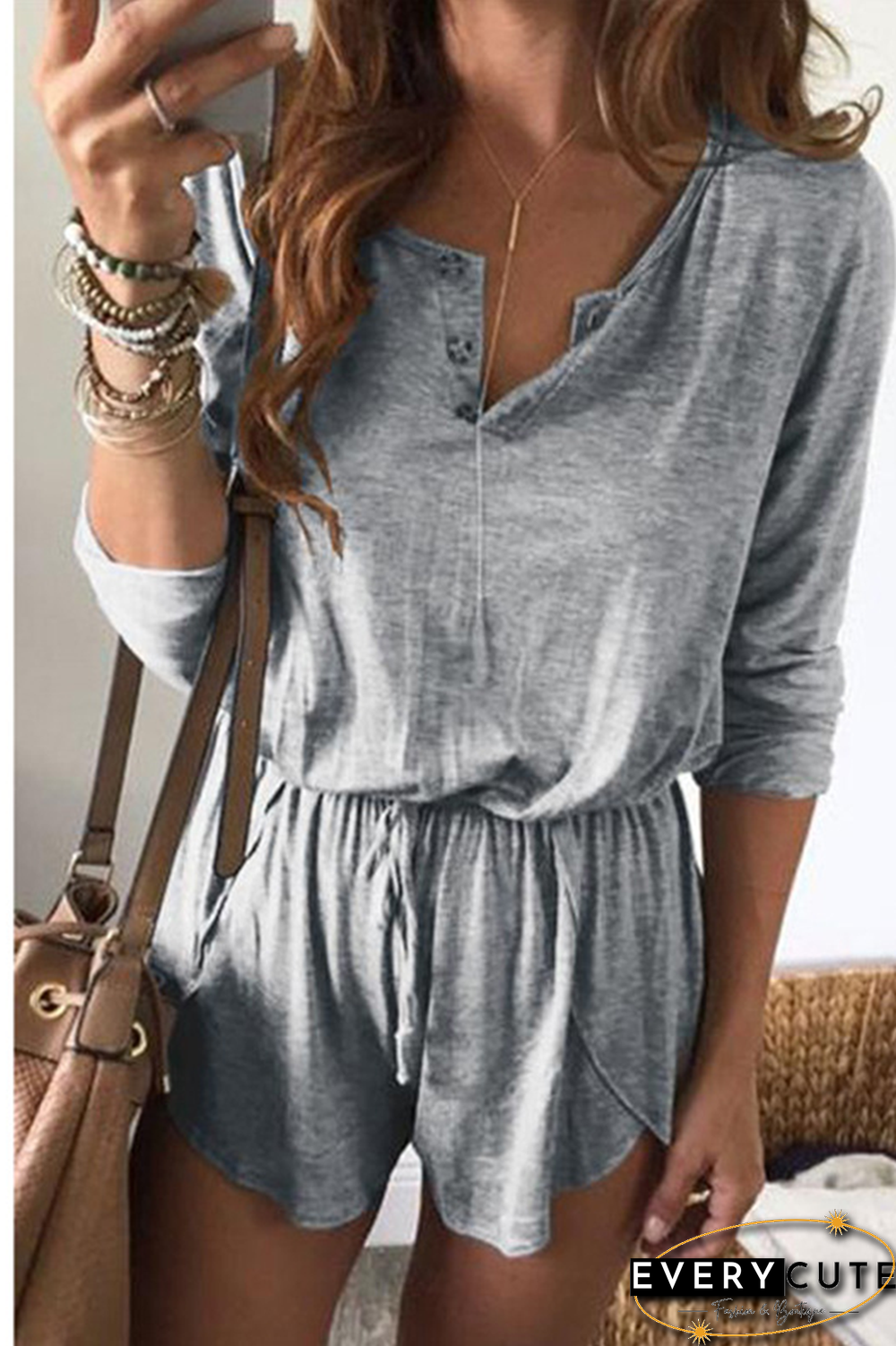 Daily Patchwork Solid Buttons Loose Jumpsuits(4 Colors)